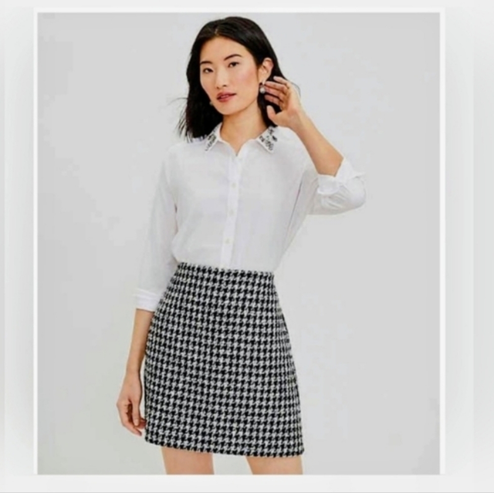 NWOT! LOFT Fall Glam Houndstooth Shimmer Y2k Women's Formal Mini Skirt 8/Medium - Picture 5 of 17